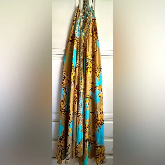 π§‘π©΅Karma Highway Boho Embellished Mirror Work Halter Maxi Dress Floral OS π€πͺ - Picture 8 of 9